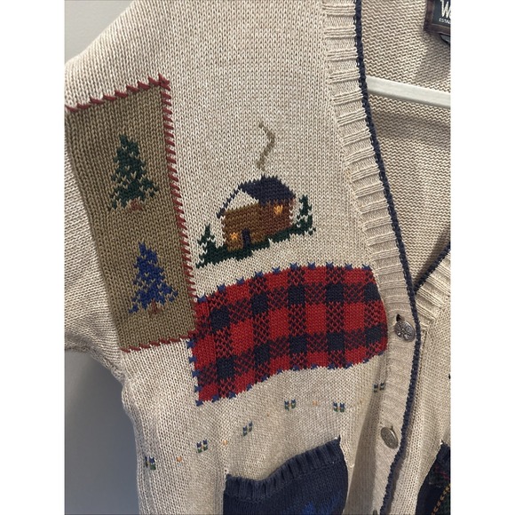 VTG  Woolrich Cottage Core Cardigan Sweater Women's S Beige Patchwork - Picture 2 of 7